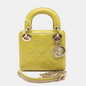Lady Dior Mini Handbag Yellow Patent Leather Gold-tone Chain Strap Rovelle Bags