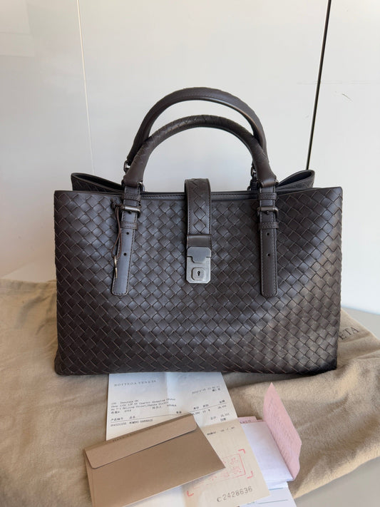 Bottega Veneta Roma Large Intrecciato Nappa Leather Dark Brown 35cm
