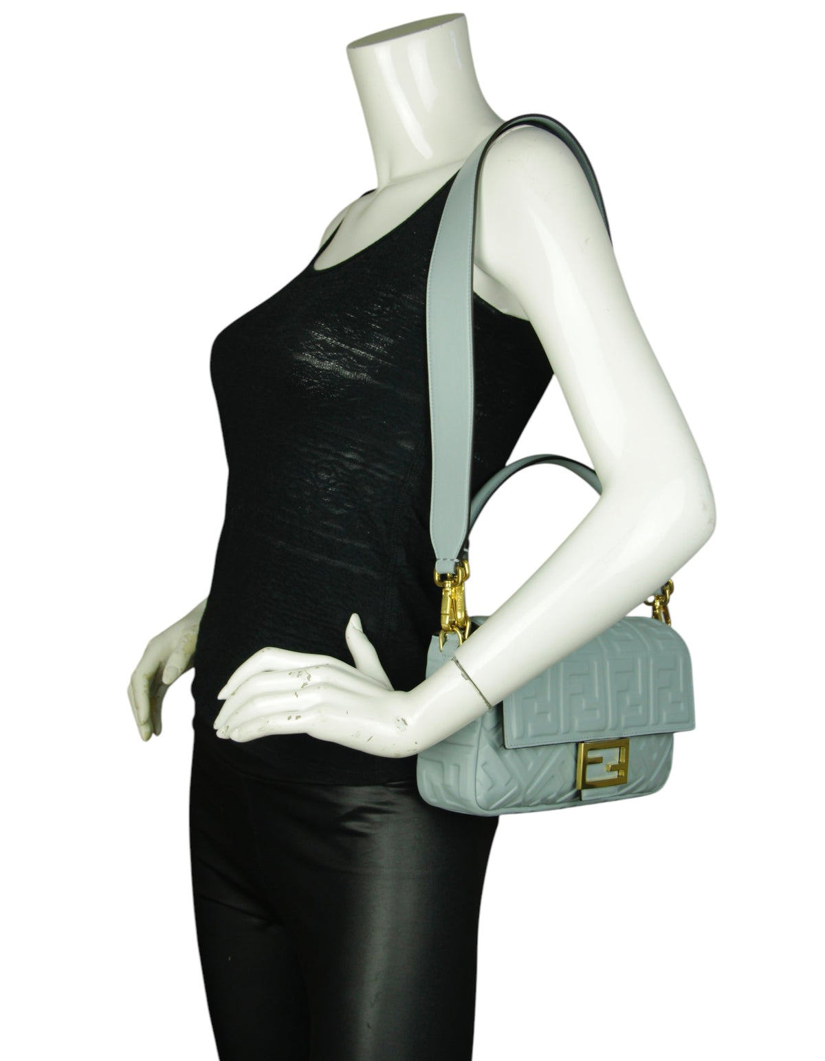 Fendi Blue Embossed FF 1974 Medium Baguette NM Rovelle Bags