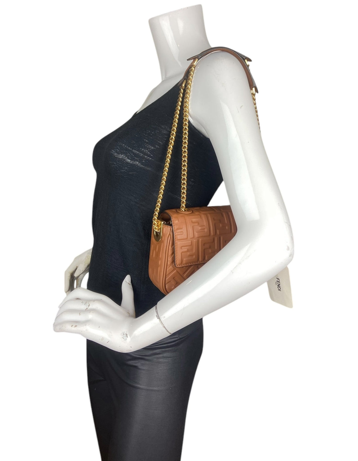 Fendi Brown Embossed Baguette Chain Midi Rovelle Bags