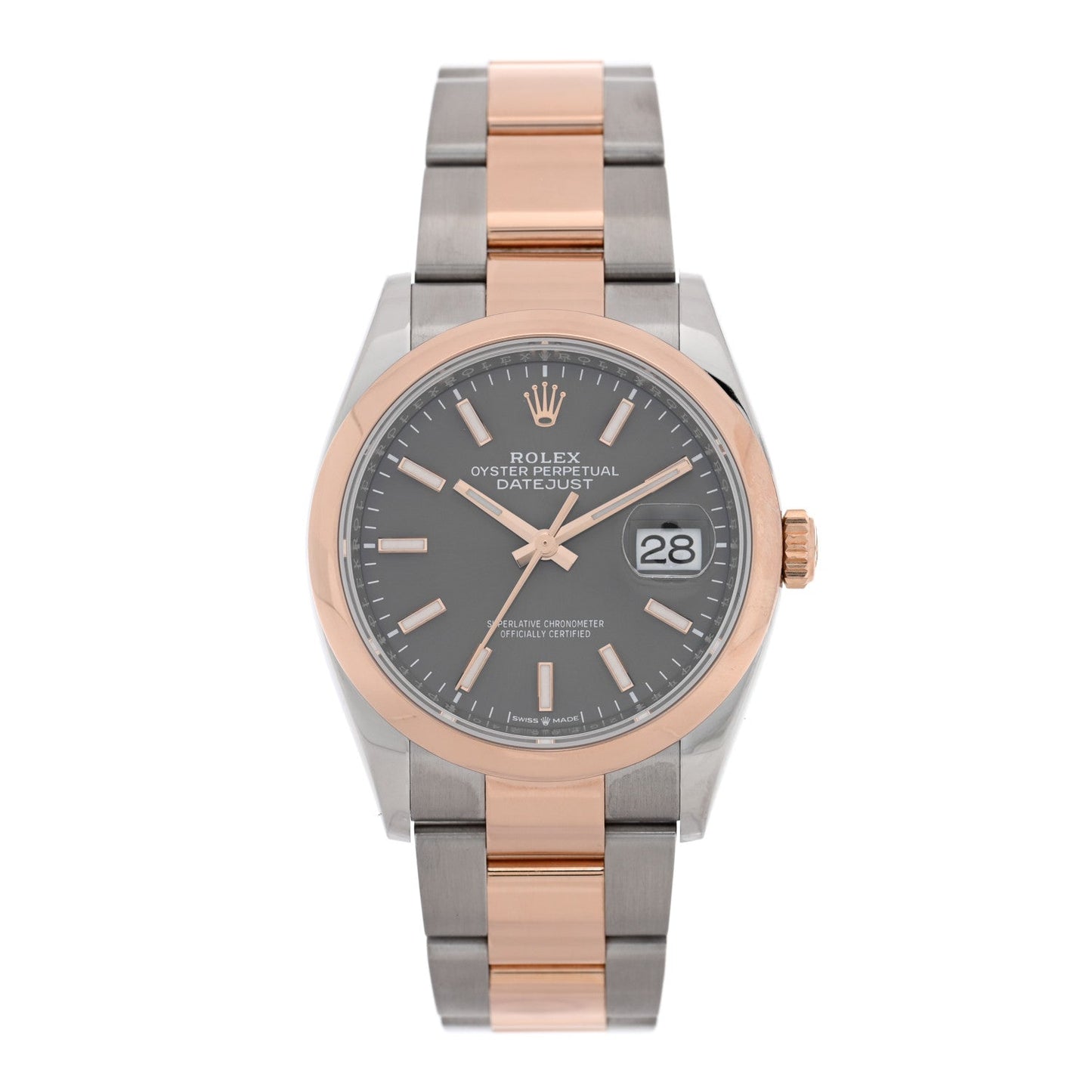 Stainless Steel 18K Everose Gold 36mm Oyster Perpetual Datejust Watch Slate 126201