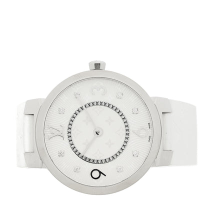 Stainless Steel Rubber Diamond 33mm Tambour Slim Quartz Watch White