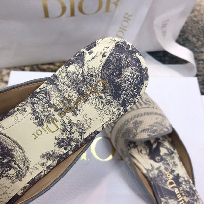 Dior Off Embroidered Cotton Flat Mules With Toile de Jouy Motif