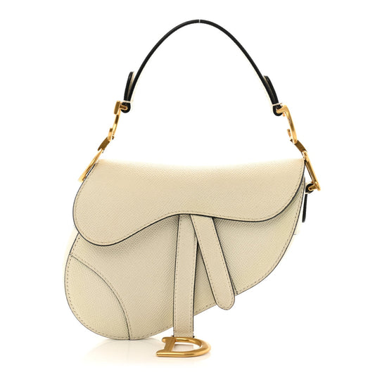 Christian Dior Grained Calfskin Mini Saddle Bag White Rovelle Bags