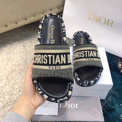DIOR Dway Embroidered Denim Wedge Sandals