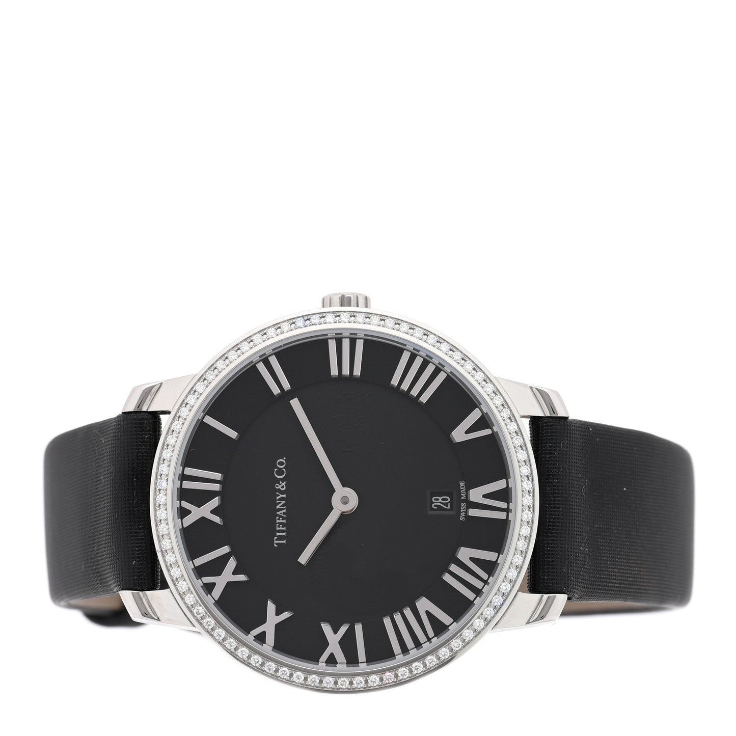 Stainless Steel Satin Diamond Bezel 31mm Atlas 2-Hand Quartz Watch Black
