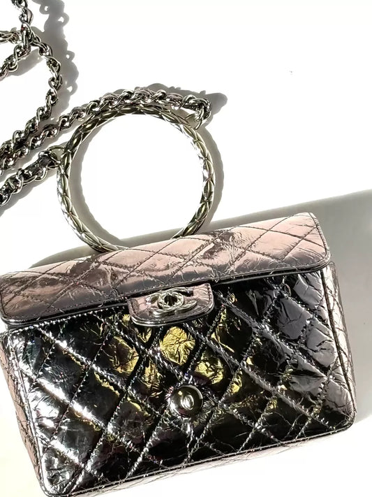 Chanel Metallic Calfskin Mini Ring Handle Flap Bag Rovelle Bags