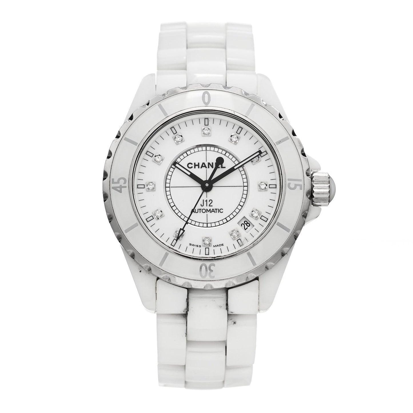 Stainless Steel Ceramic Diamond 38mm J12 Automatic Watch White