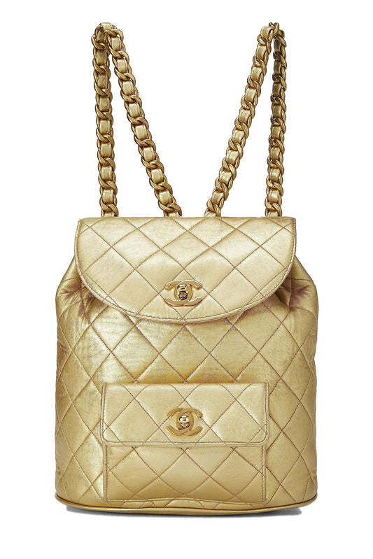 Chanel, Gold Metallic Lambskin Classic Backpack Mini, Gold Rovelle Bags