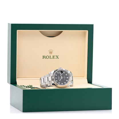 Stainless Steel 18K White Gold Diamond 41mm Oyster Perpetual Datejust Watch Black 126334