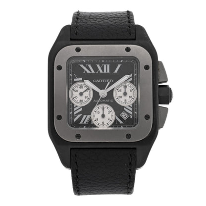 ADLC Titanium Calfskin 41mm Santos 100 Chronograph Automatic Watch Black
