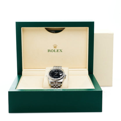 Stainless Steel 18K White Gold 36mm Oyster Perpetual Datejust Watch Black Roman 116234