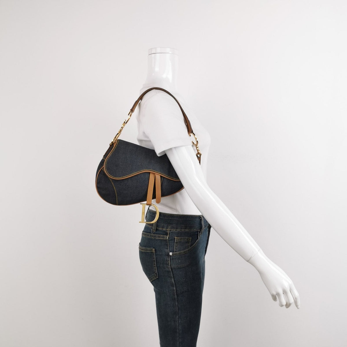 Dior Saddle 2001 Navy Denim with Beige Leather Trim Shoulder Bag Rovelle Bags