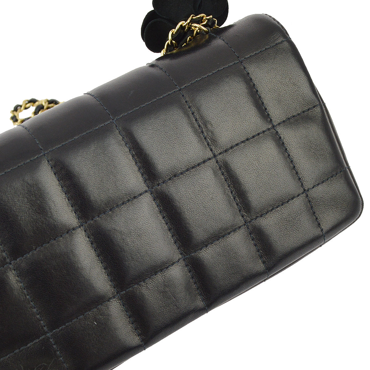Chanel Black Lambskin Camellia Choco Bar Shoulder Bag Rovelle Bags