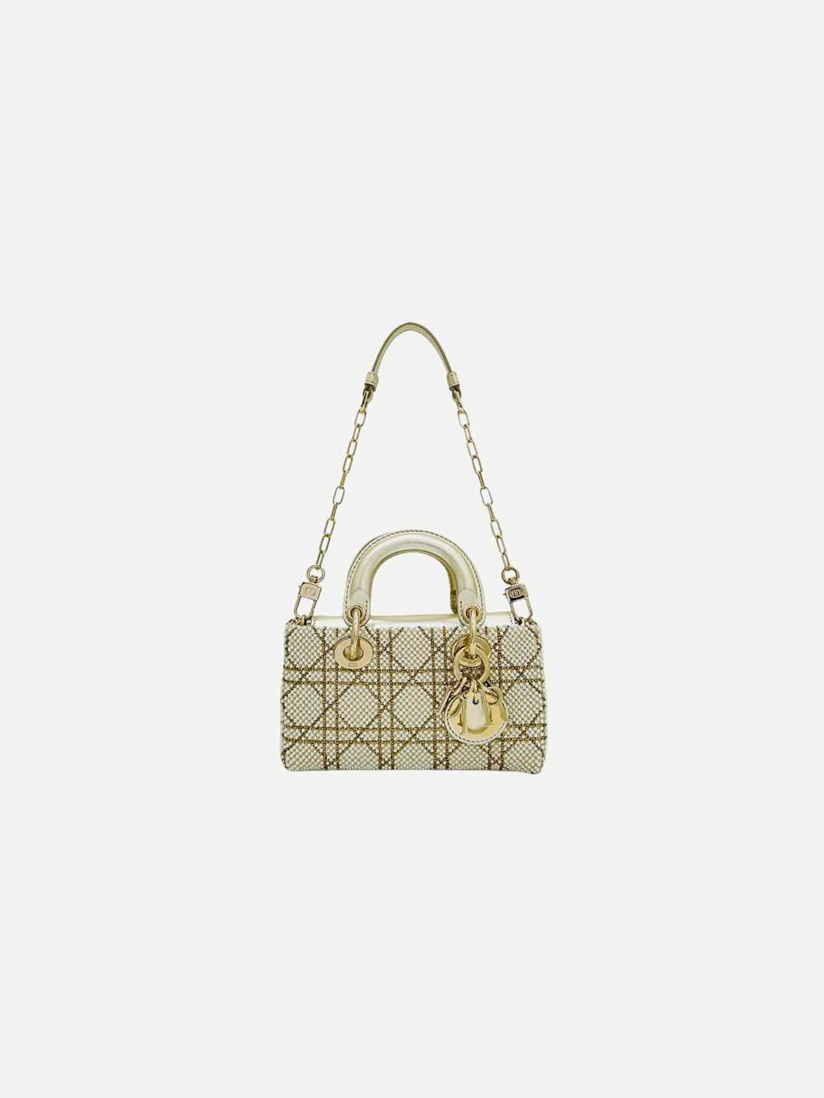 Christian Dior Lady D-Joy Size Micro Peral Embroidered Gold Leather Shoulder Bag Rovelle Bags