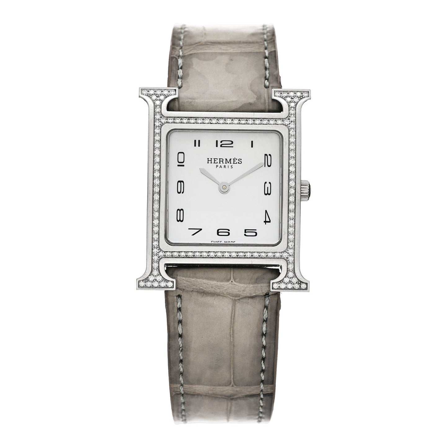 Stainless Steel Alligator Diamond Bezel Mother of Pearl 26mm Heure H Hour Quartz Watch Gris Perle