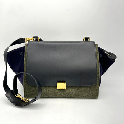 Luxury CELINE Traps handbag Felt x Calf Black/Gray shoulder handbag 2WAY LA12249