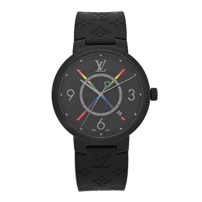 Stainless Steel Rubber 39mm Tambour Slim Rainbow Quartz Watch Black