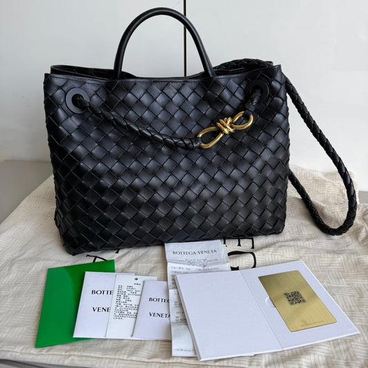 Bottega Veneta Andiamo Medium Black Intrecciato Leather Handbag