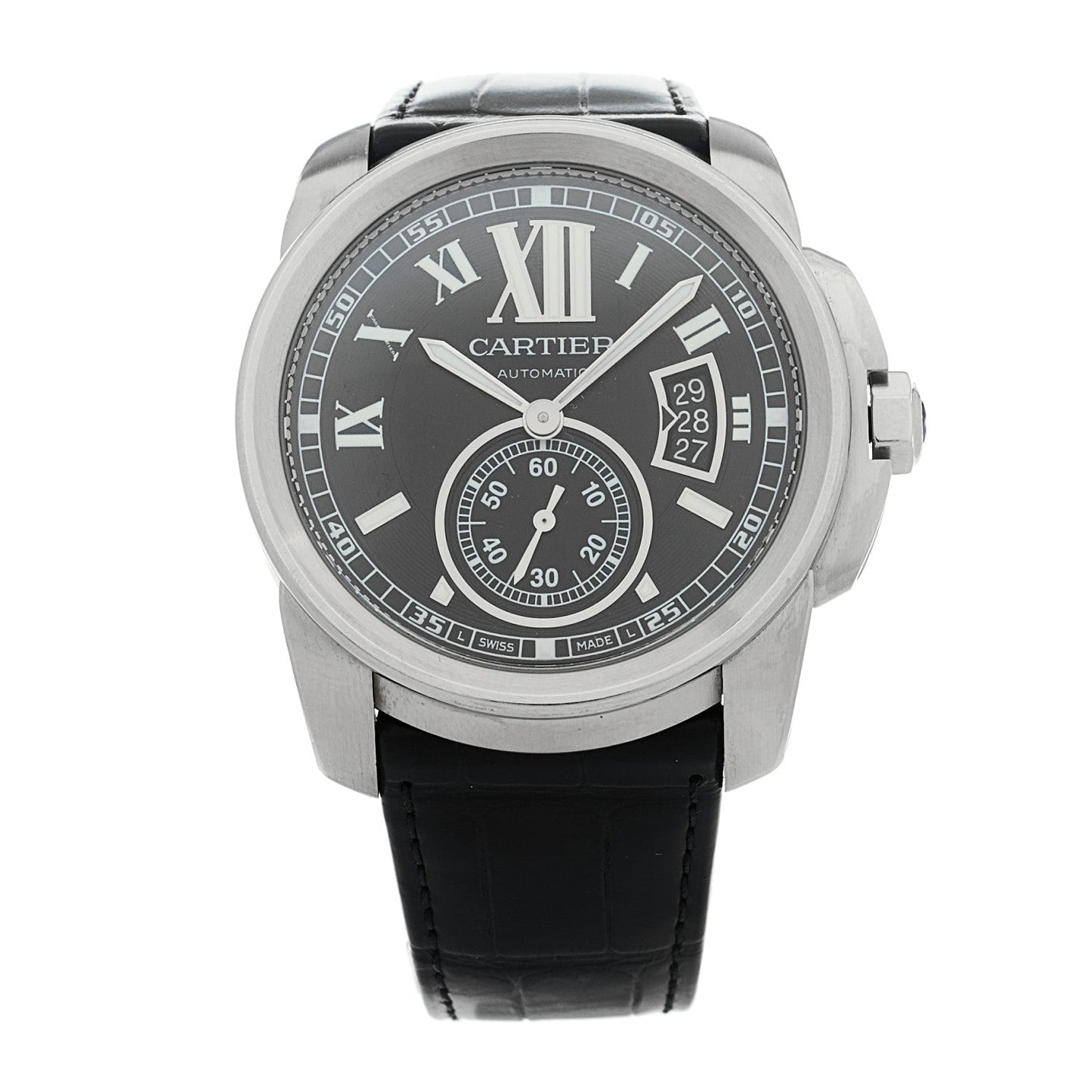 Stainless Steel Alligator 42mm Calibre de Cartier Automatic Watch Black