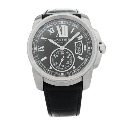 Stainless Steel Alligator 42mm Calibre de Cartier Automatic Watch Black