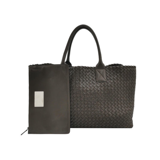 Bottega Veneta Cabat Large Intreccio Leather Tote Bag Dark Chocolate Brown with Pouch