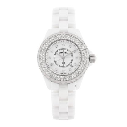 Stainless Steel Ceramic Diamond Pave Bezel 33mm J12 Quartz Watch White