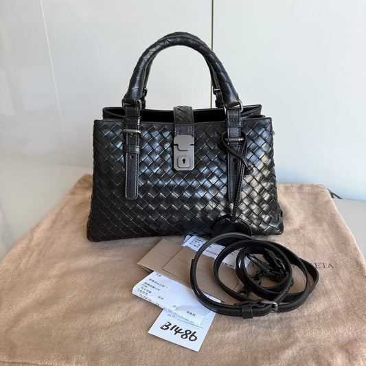 Bottega Veneta Roma Handbag Bag Intrecciato Nappa Leather Black Mini 25cm