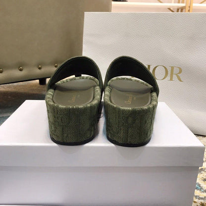 DIOR Dway Embroidered Denim Wedge Sandals