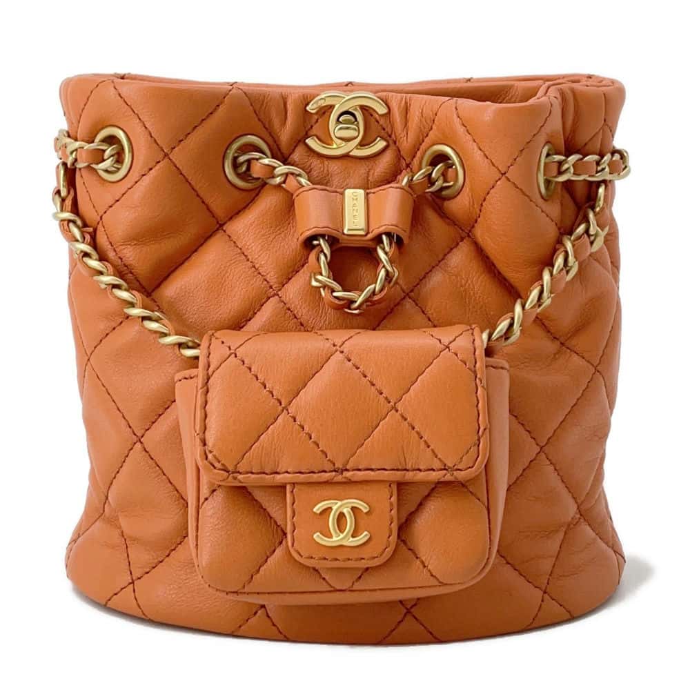 Chanel Matelasse Backpack with Mini Bag Pouch Orange AS3947 Leather Size Small Rovelle Bags