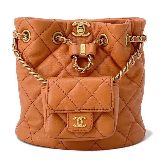 Chanel Matelasse Backpack with Mini Bag Pouch Orange AS3947 Leather Size Small Rovelle Bags