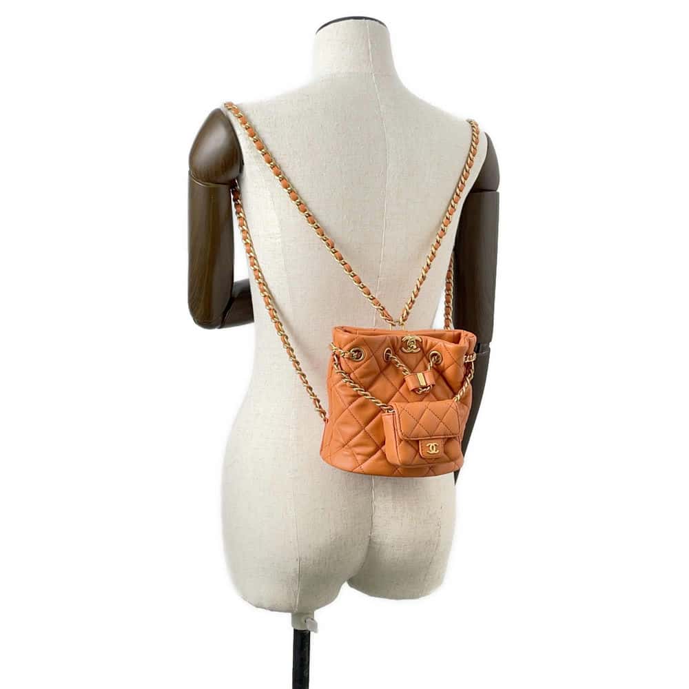 Chanel Matelasse Backpack with Mini Bag Pouch Orange AS3947 Leather Size Small Rovelle Bags