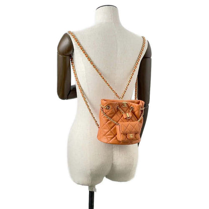 Chanel Matelasse Backpack with Mini Bag Pouch Orange AS3947 Leather Size Small Rovelle Bags