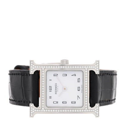 Stainless Steel Alligator Diamond Bezel Mother of Pearl 21mm Heure H Hour Quartz Watch Noir
