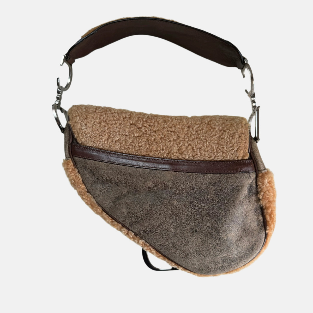 Dior Saddle Shoulder Bag Shearling Brown and While Rovelle Bags