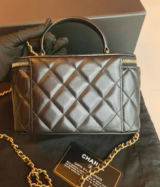 Chanel Vanity Lambskin Black Clutch Rovelle Bags