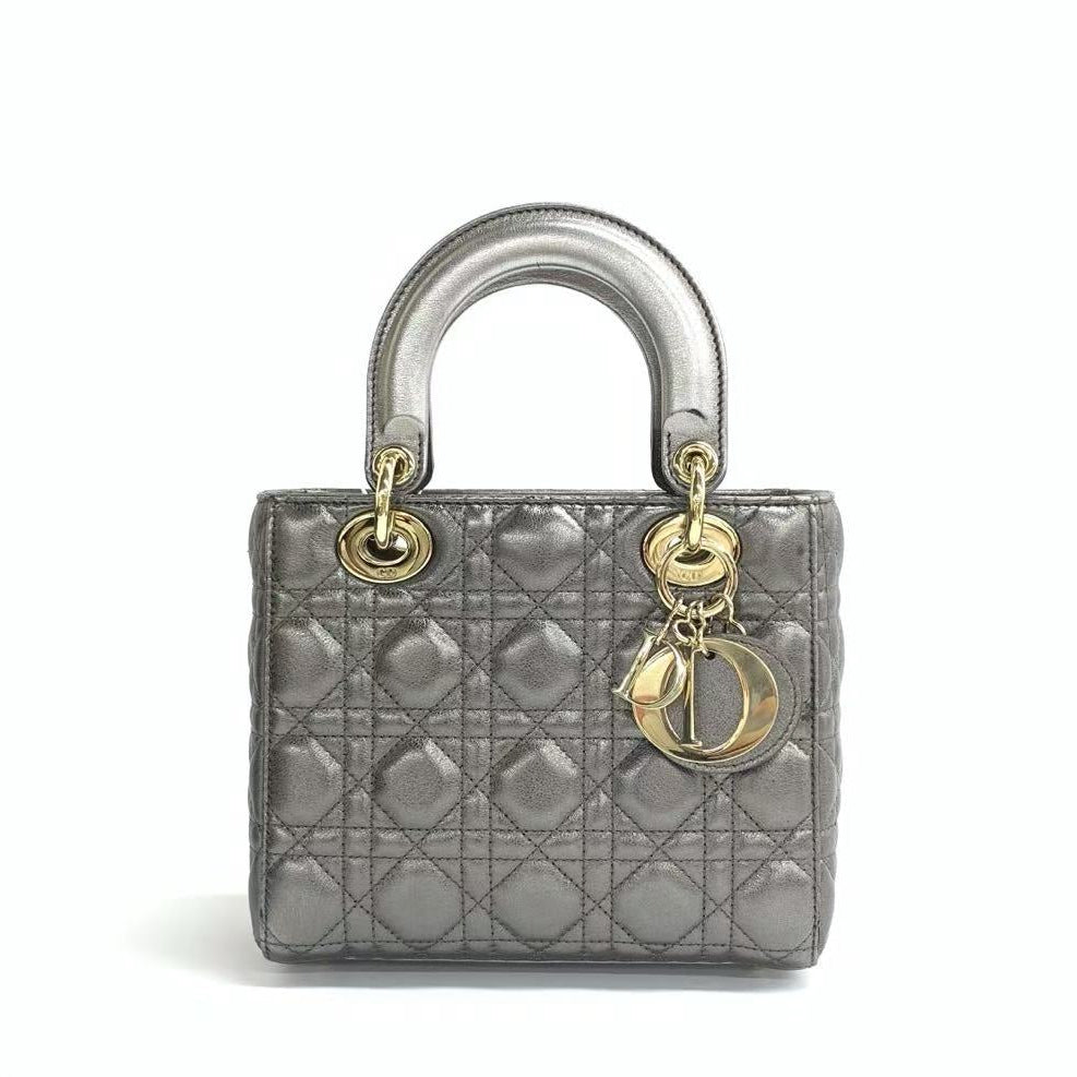 Lady Dior Small ABCdior Metallic Grey Cannage Lambskin Handbag with Strap 2019 Rovelle Bags