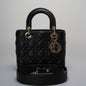 Christian Dior Black Small Lady Dior Bag In Cannage Lambskin Leather With Gold Hardware Rovelle Bags