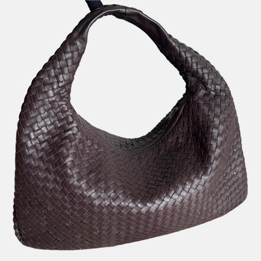 Bottega Veneta Hobo Bag Large Dark Chocolate Brown Lambskin with Studs 47cm