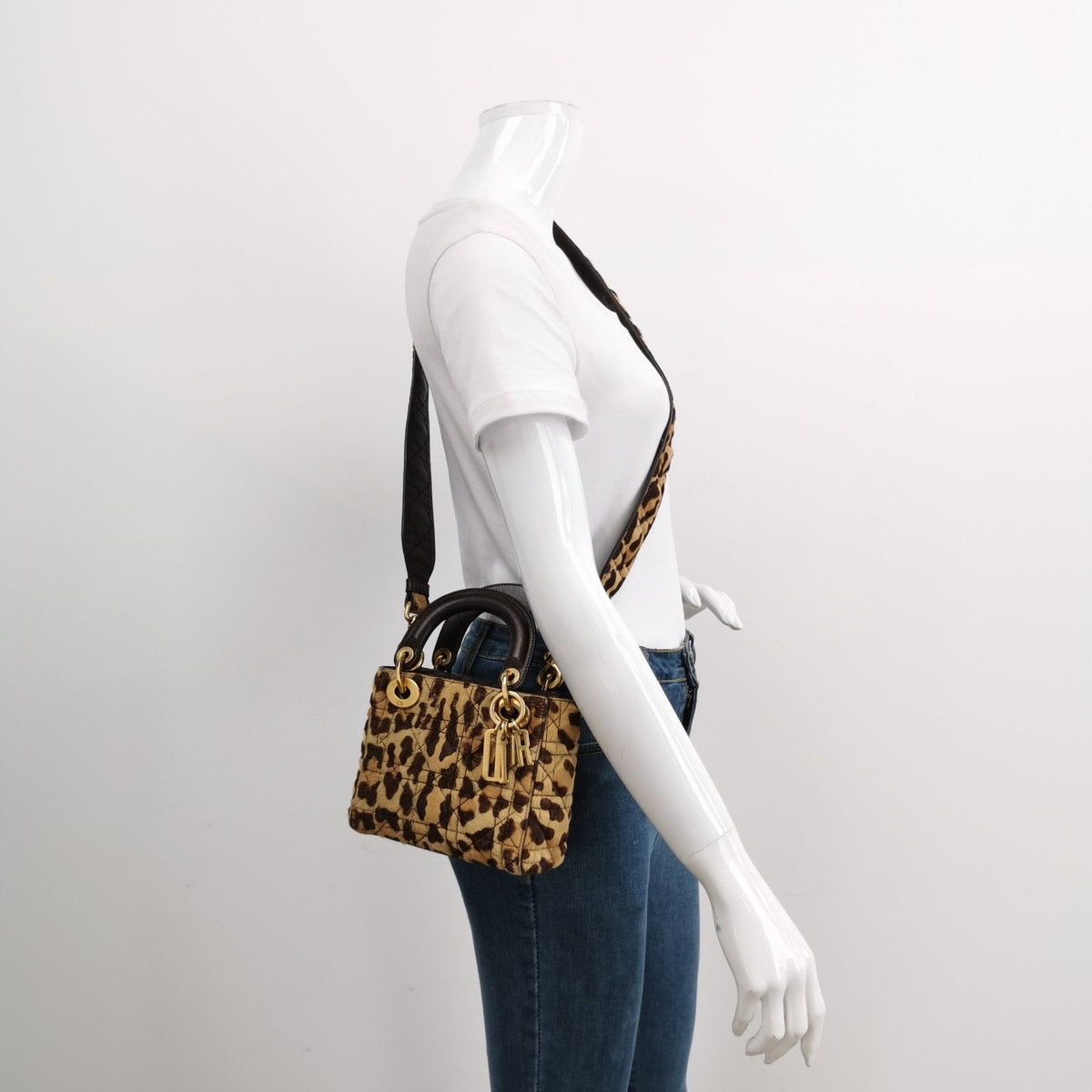 Lady Dior Mini Handbag Pony-style Calfskin Leather Leopard Print Rovelle Bags