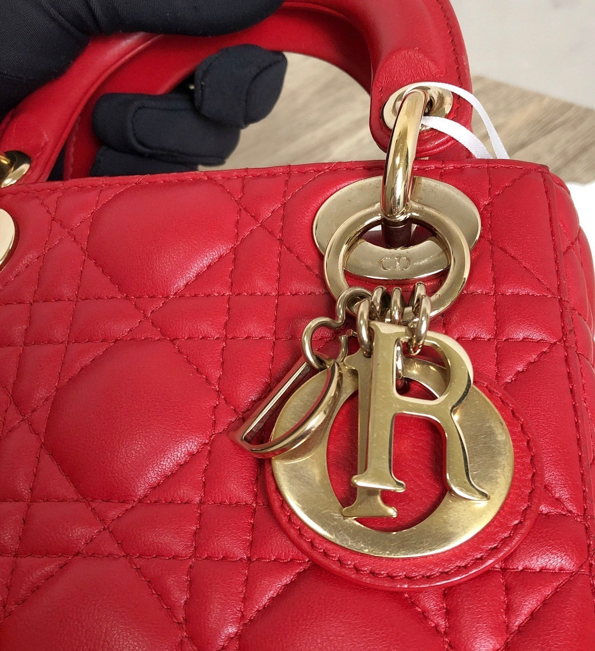 Lady Dior Red Mini handbag Cannage Leather with strap Rovelle Bags