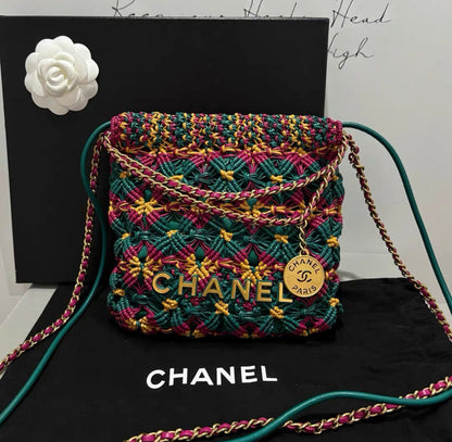 Chanel 23A Mini 22 Bag Multicolor Macrame Calfskin Gold Hardware Rovelle Bags