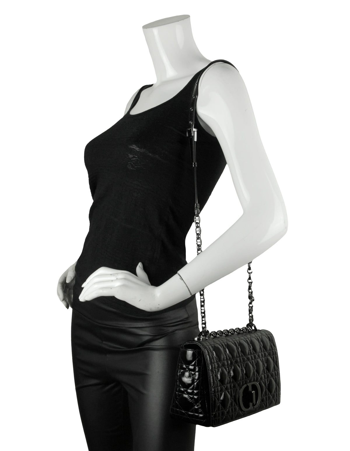 Christian Dior Black Patent Leather Cannage Medium Caro Bag Rovelle Bags