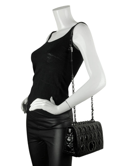 Christian Dior Black Patent Leather Cannage Medium Caro Bag Rovelle Bags