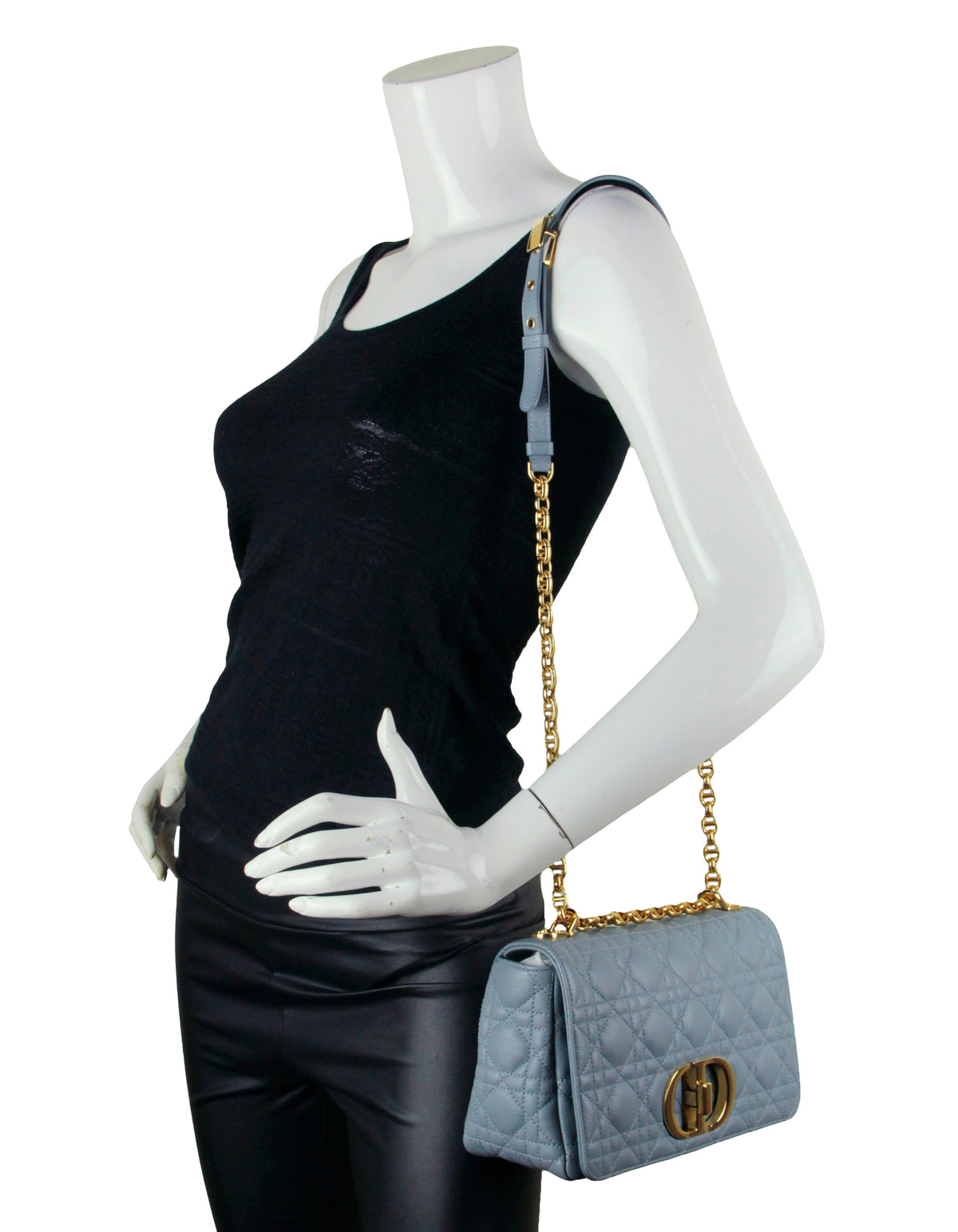 Christian Dior Blue Calfskin Leather Cannage Medium Caro Bag Rovelle Bags