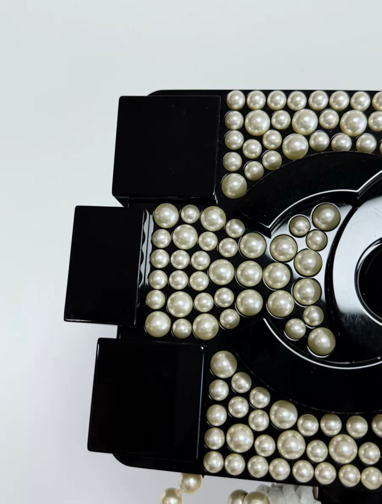 Chanel Runway White Pearl And Black Lego Clutch Rovelle Bags