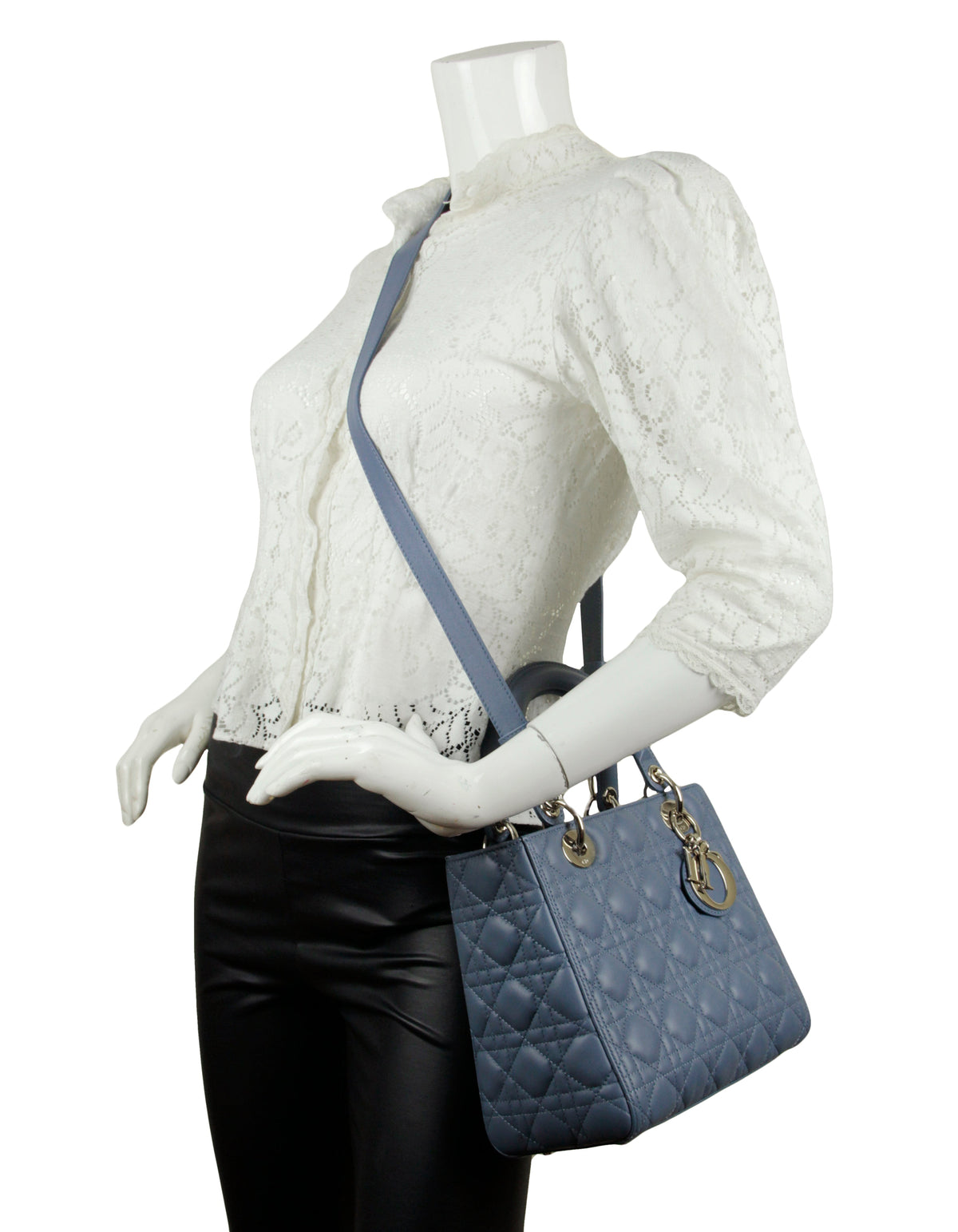 Christian Dior Slate Blue Leather Cannage Quilted Medium Lady Dior Bag Rovelle Bags