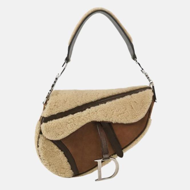 Dior Saddle Shoulder Bag Shearling Brown and While Rovelle Bags