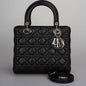 Christian Dior Black Medium Lady Dior Bag In Cannage Lambskin Leather With Silver Hardware Rovelle Bags