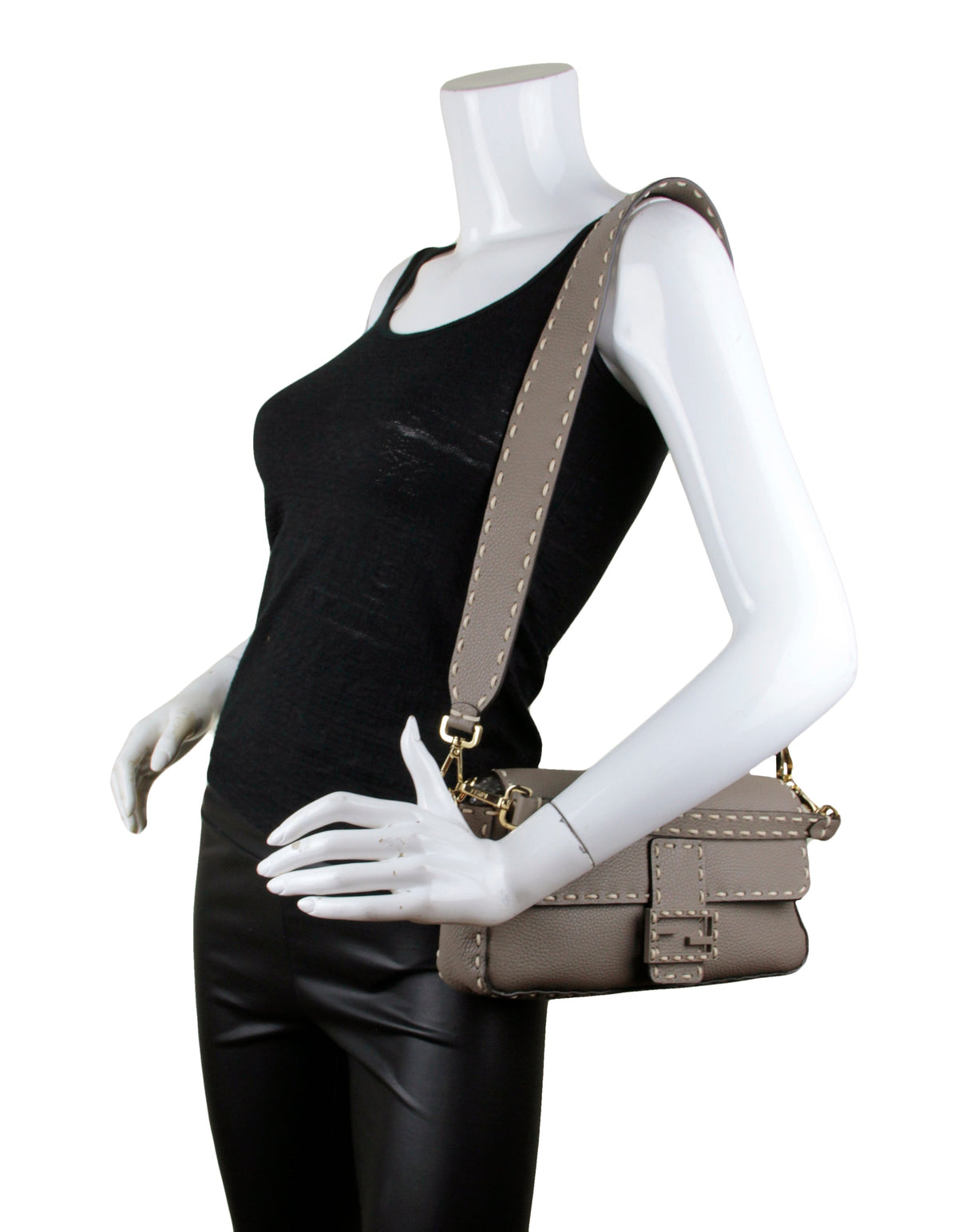 Fendi Grey Selleria Leather NM Baguette Bag w/ Stitched Trim Rovelle Bags